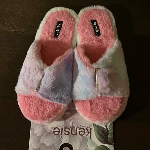 Kensie Cotton Candy Memory Foam Slippers Blue Pink Women's 9 - Picture 4 of 5